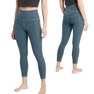 Athleta Salutation Stash II Leggings Micro Cheetah Riviera Blue Sz M